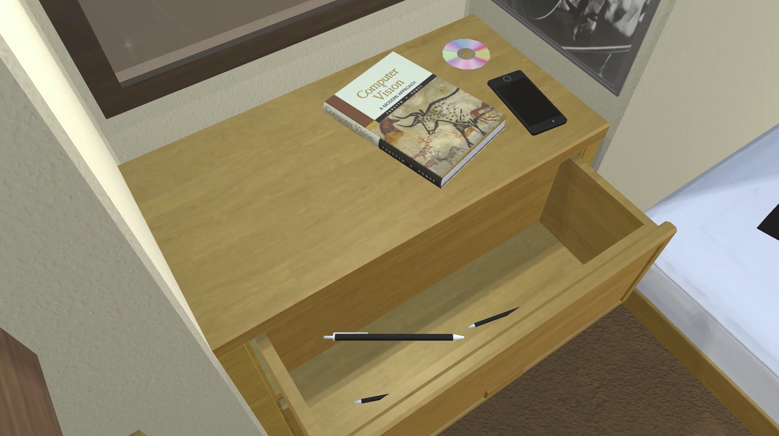 iTHOR scene example where the agent needs to open a drawer to place objects in it.