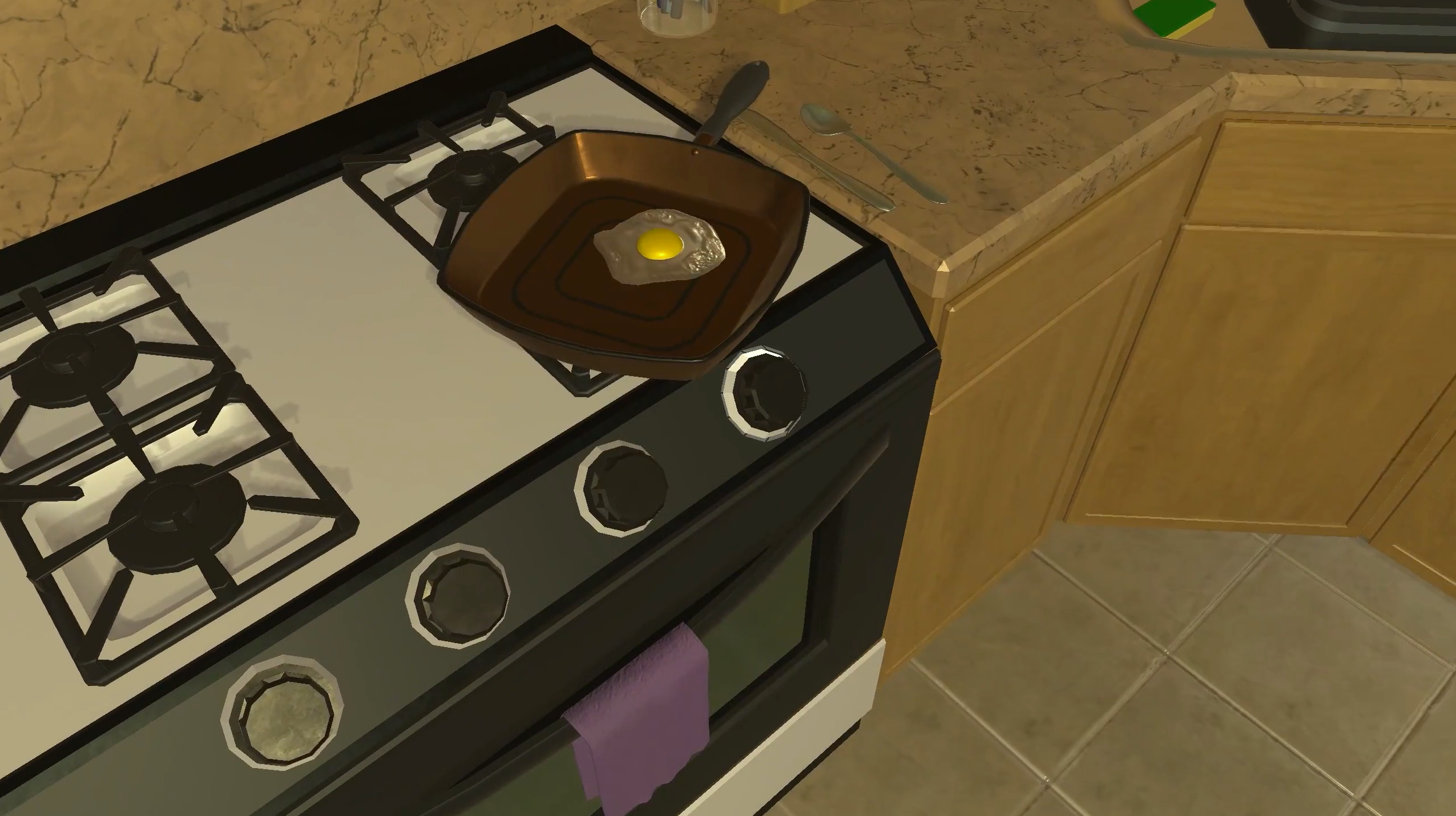 iTHOR scene example where the state of the object changes as it is being cooked.
