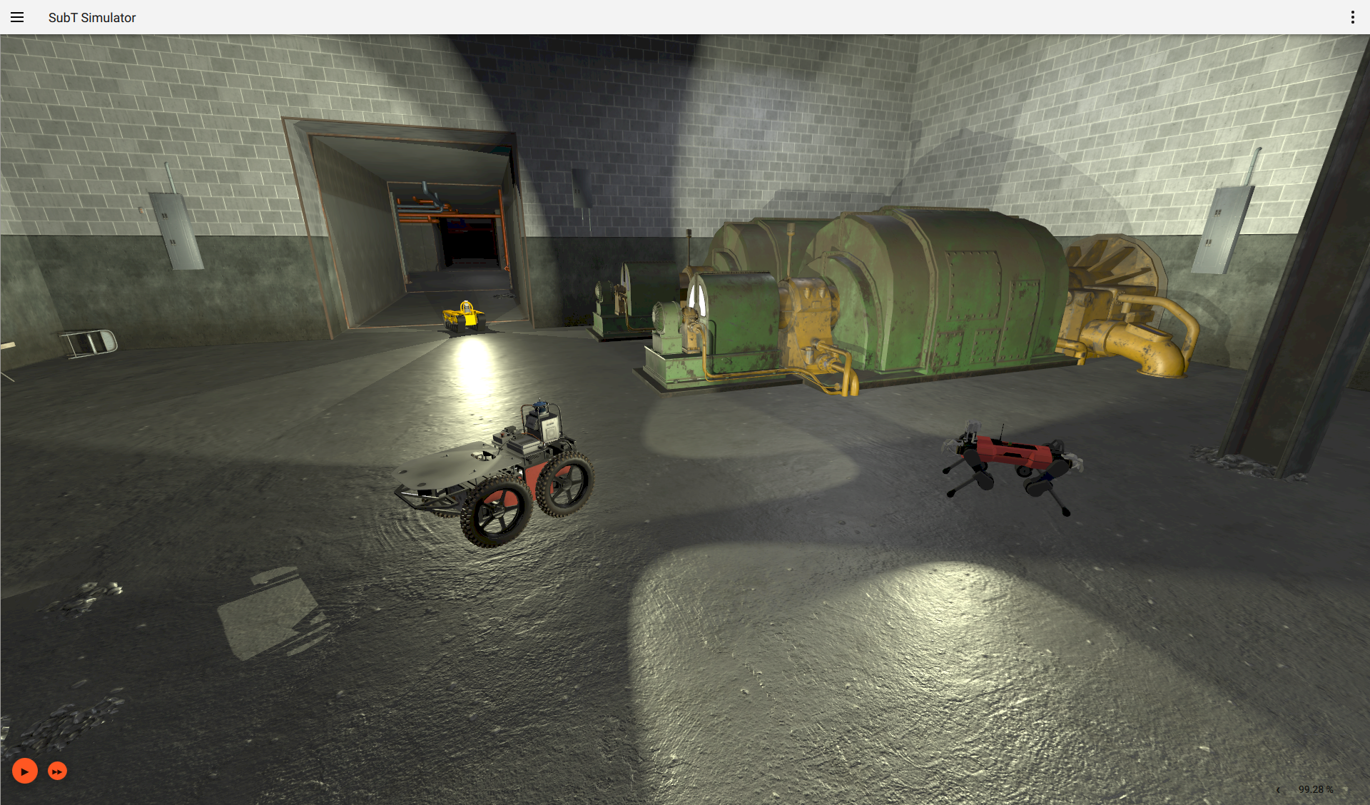 Preview of a complex scene that is part of the Gazebo SubT Challenge.