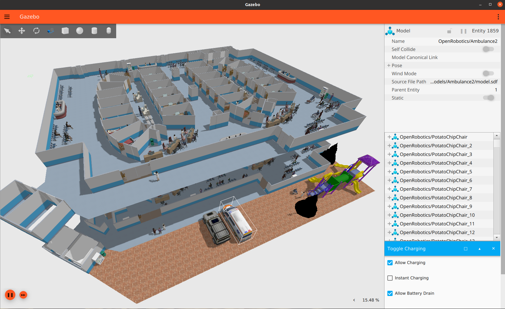 Complex office model in Gazebo.