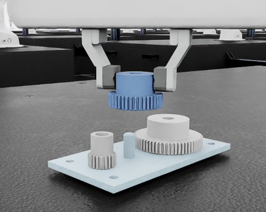 Insert and mesh gear into the base with other gears, using the Franka robot.
