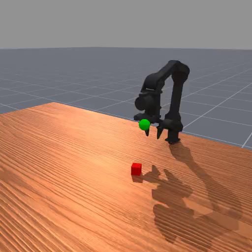 A simple task where the objective is to grasp a red cube with the (WidowX/Franka/SO100) robot and move it to a target goal position.