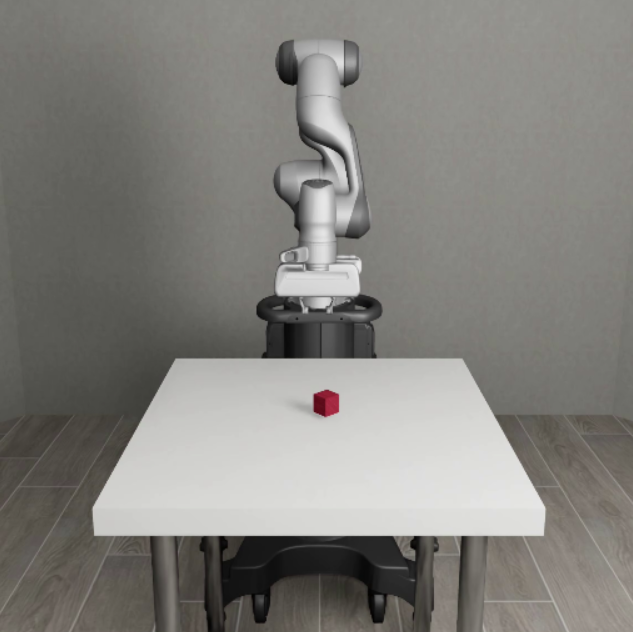 The robot arm must lift the cube above a certain height.