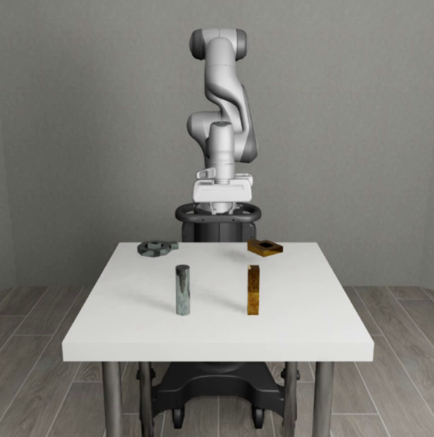 The robot must fit the square nut onto the square peg and the round nut onto the round peg.