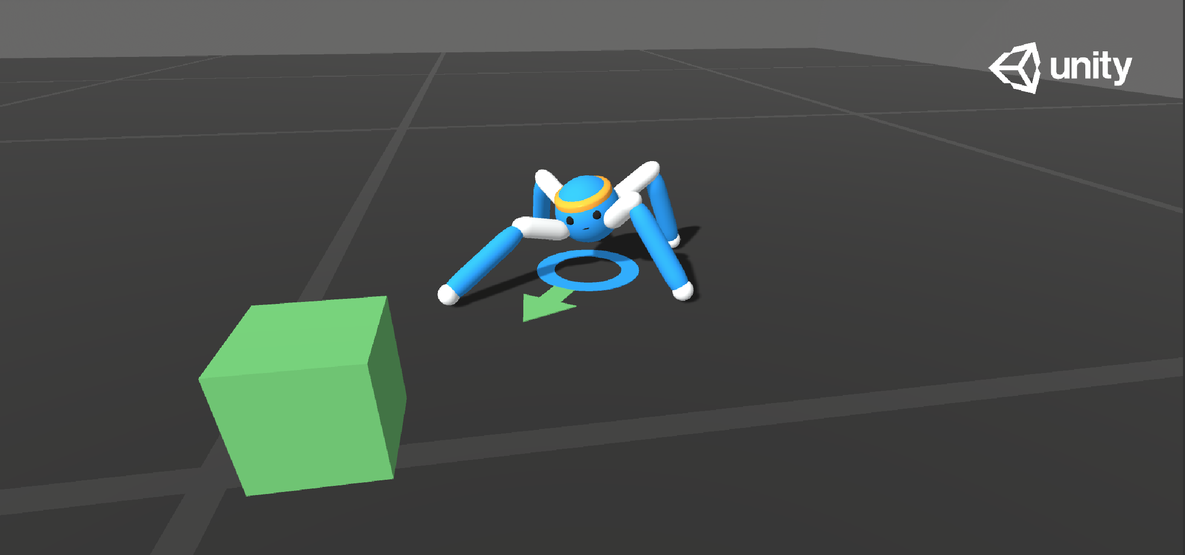 A creature with 4 arms and 4 forearms. The agents must move its body toward the goal direction without falling.
